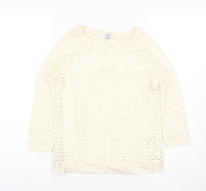 Next Women’s Ivory UK 6 Open Knit Crochet Crew Neck Jumper