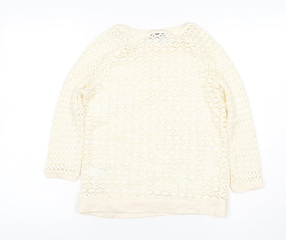 Next Women’s Ivory UK 6 Open Knit Crochet Crew Neck Jumper