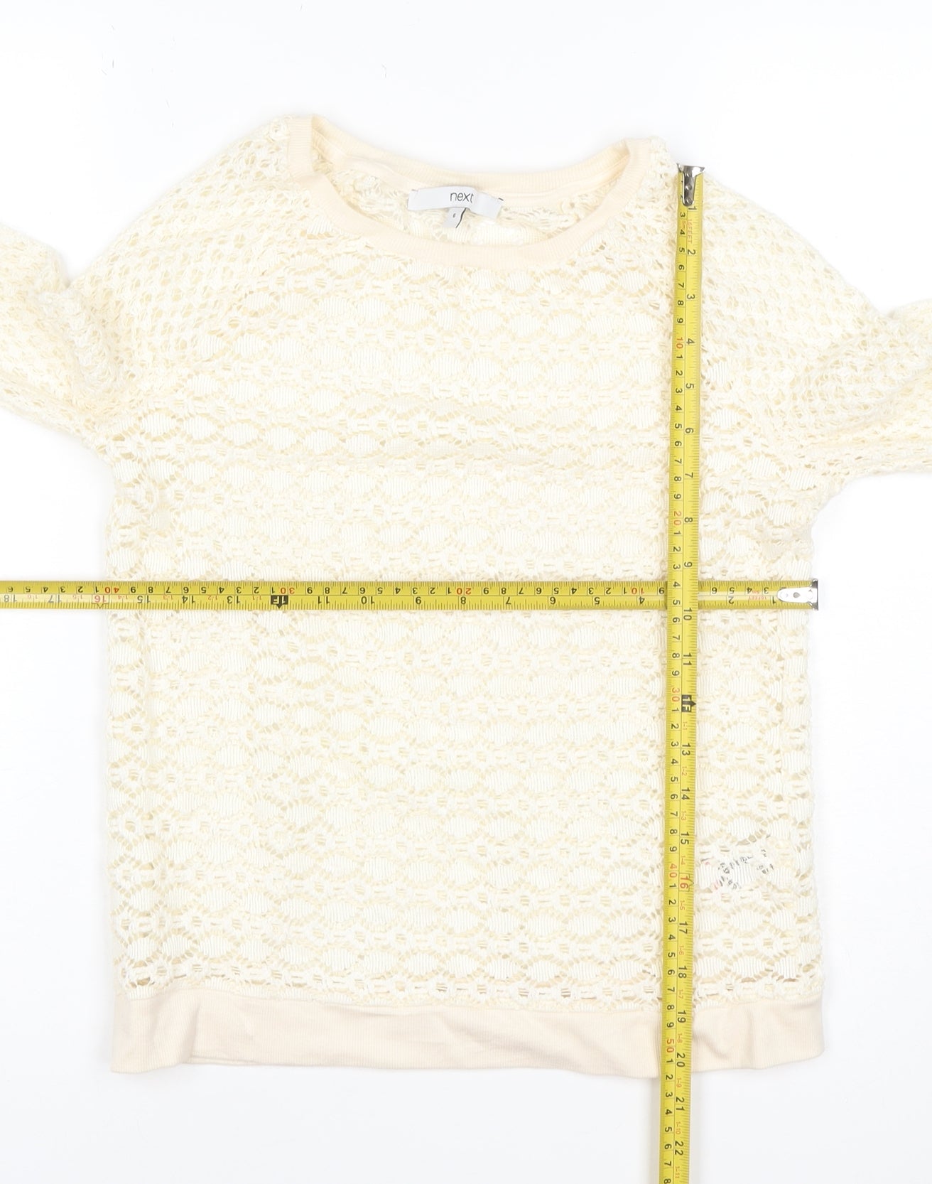 Next Women’s Ivory UK 6 Open Knit Crochet Crew Neck Jumper