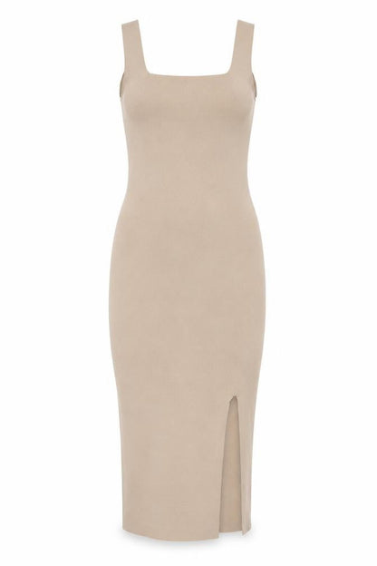 Pimkie Women Beige M Rib Knit Bodycon Midi Strappy Sleeveless Dress