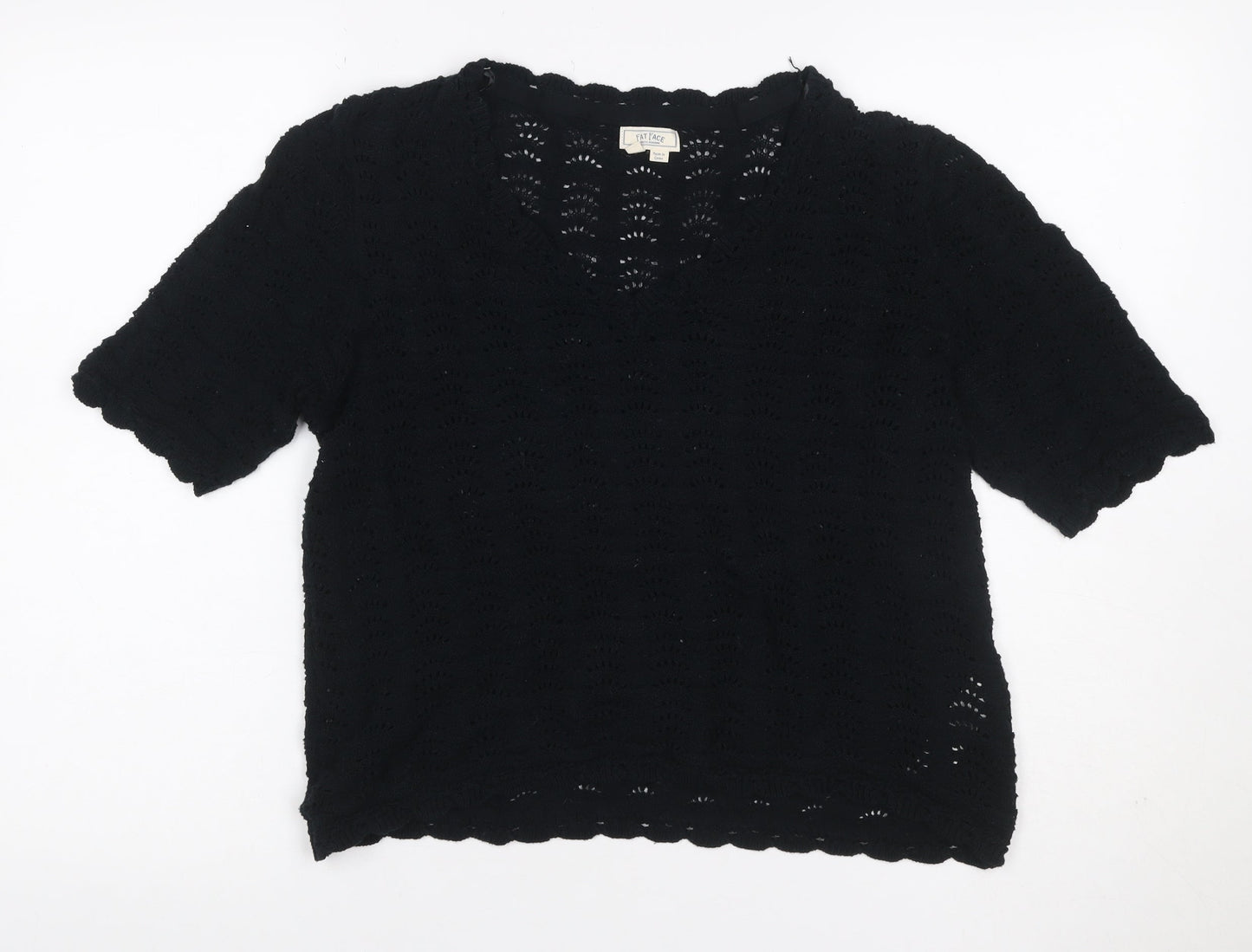 Fat Face Women’s Black UK 14 Cotton Open Knit Short Sleeve Cardigan