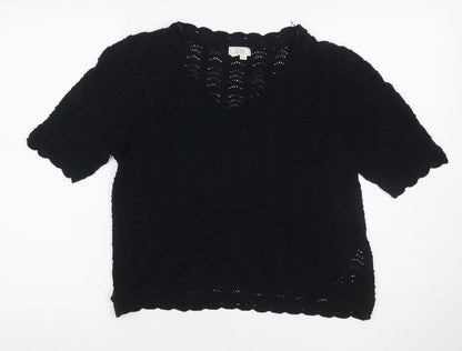 Fat Face Women’s Black UK 14 Cotton Open Knit Short Sleeve Cardigan