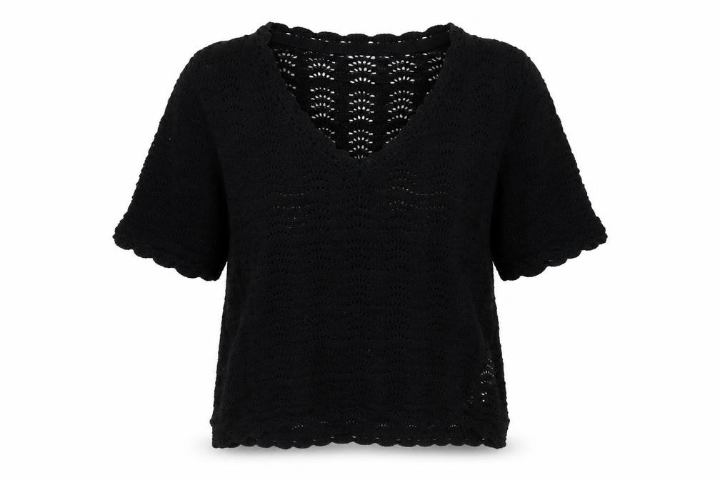 Fat Face Women’s Black UK 14 Cotton Open Knit Short Sleeve Cardigan