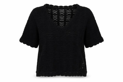 Fat Face Women’s Black UK 14 Cotton Open Knit Short Sleeve Cardigan