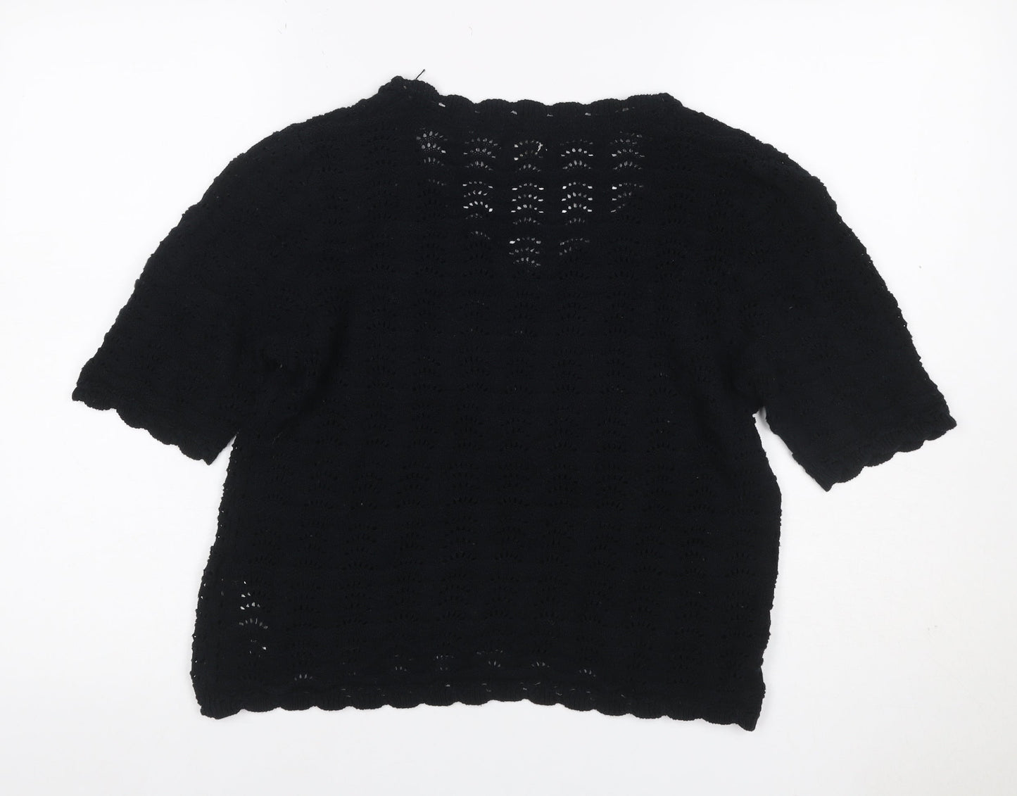 Fat Face Women’s Black UK 14 Cotton Open Knit Short Sleeve Cardigan