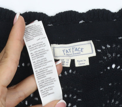 Fat Face Women’s Black UK 14 Cotton Open Knit Short Sleeve Cardigan