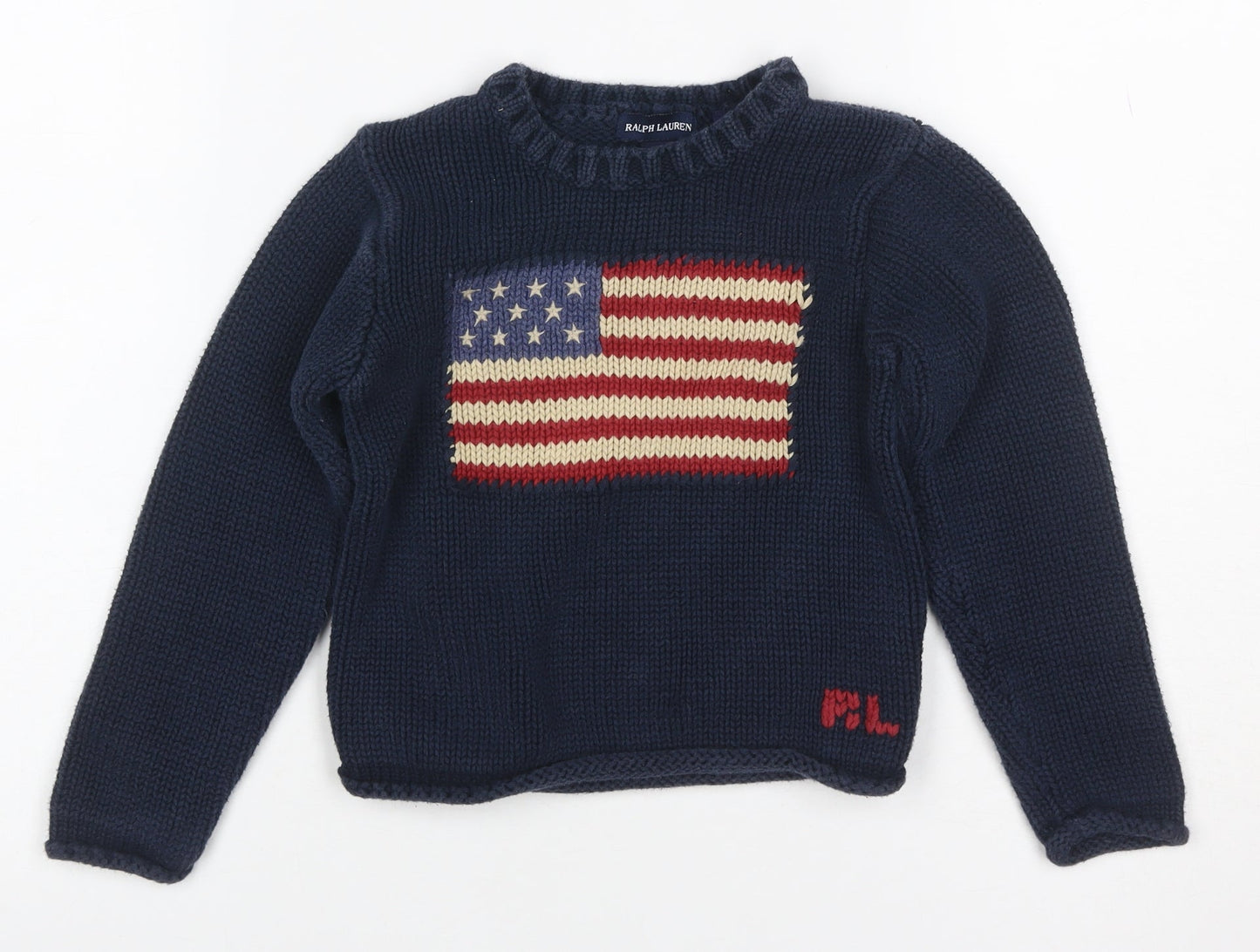 Ralph Lauren Boys Blue 4-5 Years USA Flag Cotton Knit Pullover Jumper