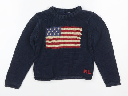Ralph Lauren Boys Blue 4-5 Years USA Flag Cotton Knit Pullover Jumper