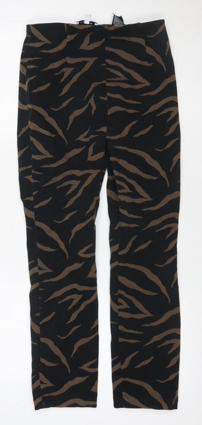& Other Stories Women Black Brown Animal Print Wide Leg Trousers UK 10