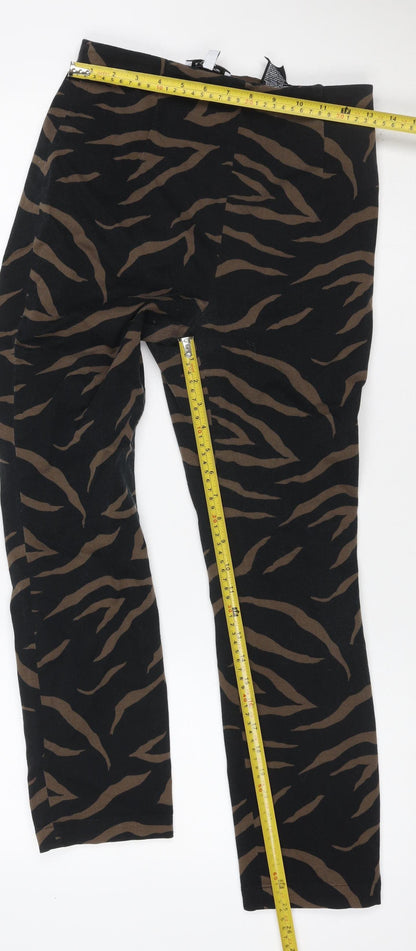 & Other Stories Women Black Brown Animal Print Wide Leg Trousers UK 10