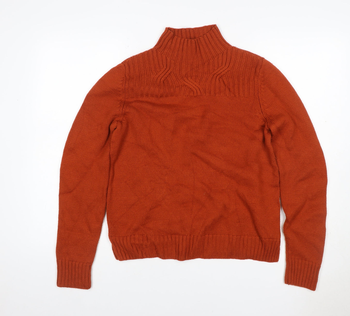 Jaeger Women’s Orange M 100% Wool Cable Knit High Neck Jumper