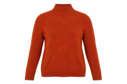 Jaeger Women’s Orange M 100% Wool Cable Knit High Neck Jumper