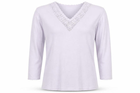 Debbie Morgan Women Purple M V-Neck Crochet Knit Jumper 3/4 Sleeve