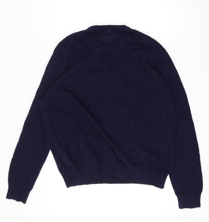 Tommy Hilfiger Men's XL Blue Lambswool Crew Neck Graphic Logo Jumper