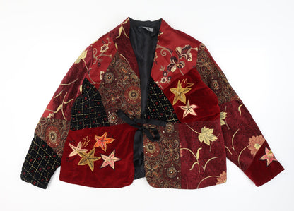 Indigo Moon XXL Women’s Red Floral Beaded Patchwork Kimono Jacket