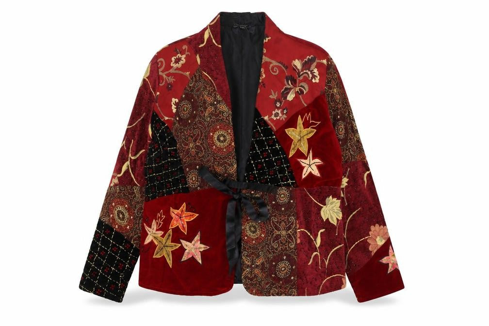 Indigo Moon XXL Women’s Red Floral Beaded Patchwork Kimono Jacket