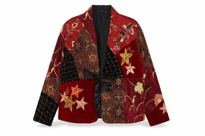 Indigo Moon XXL Women’s Red Floral Beaded Patchwork Kimono Jacket