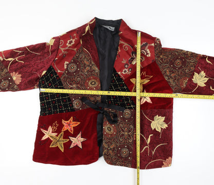 Indigo Moon XXL Women’s Red Floral Beaded Patchwork Kimono Jacket