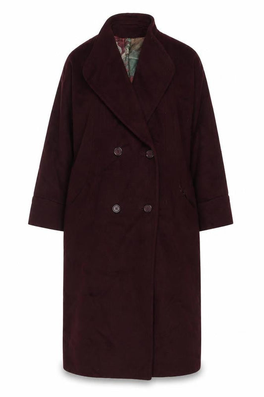 Alorna Women Red Wool Long Overcoat Size 14 Vintage Buttoned Classic Coat