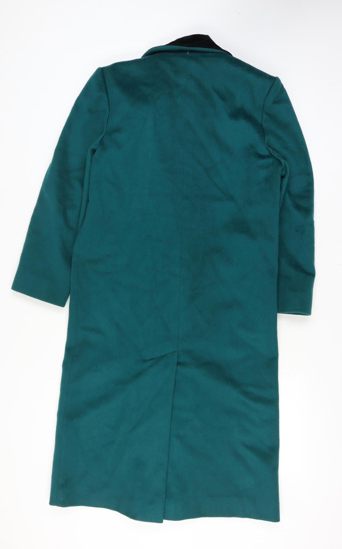 Fashions By Jill Women Size 14 Green Wool Velvet Collar Long Overcoat Size Unlabelled