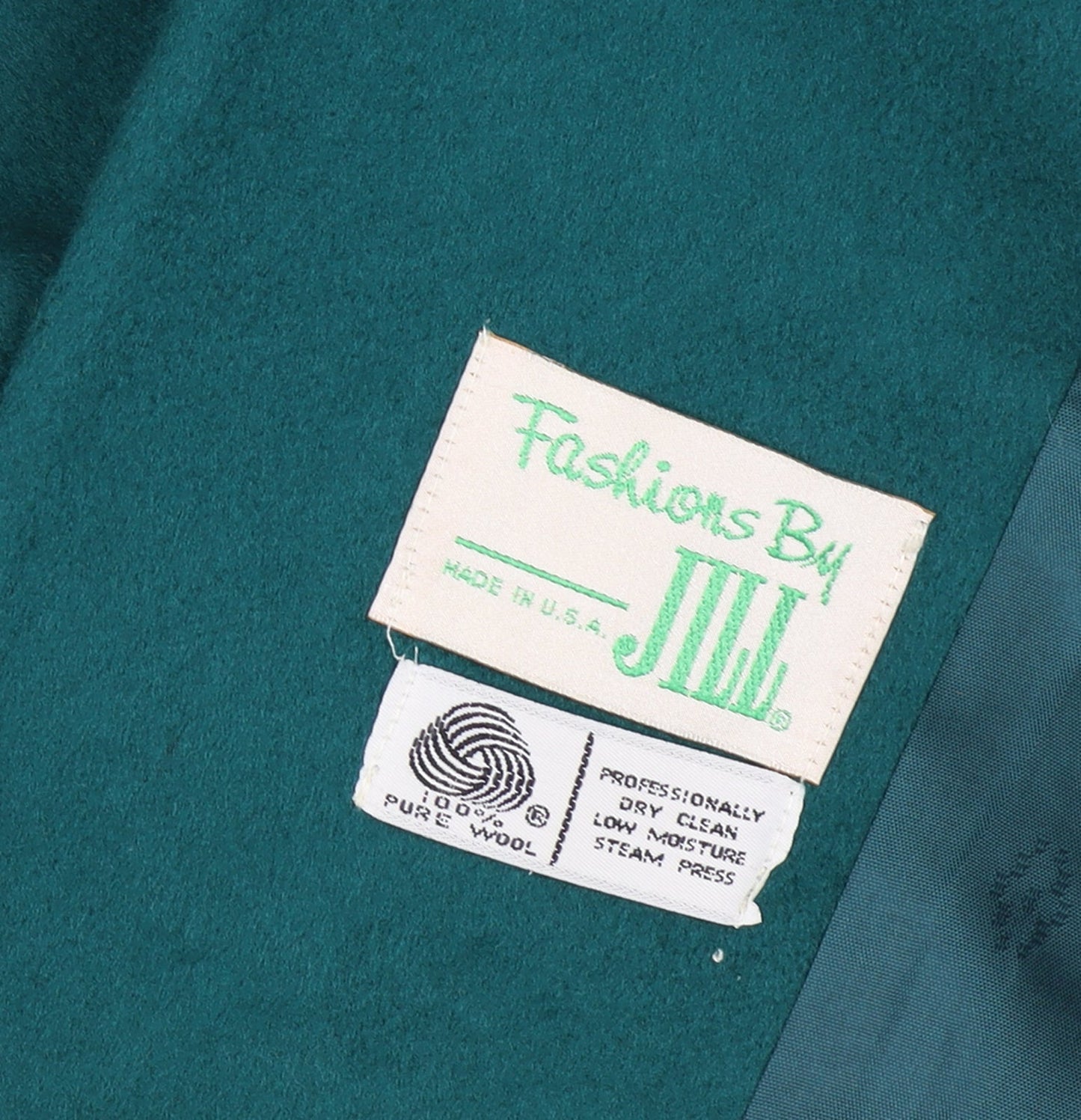 Fashions By Jill Women Size 14 Green Wool Velvet Collar Long Overcoat Size Unlabelled