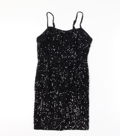 Urban Renewal Women Size 8 Black Sequin Bodycon Knee Dress Adjustable Straps