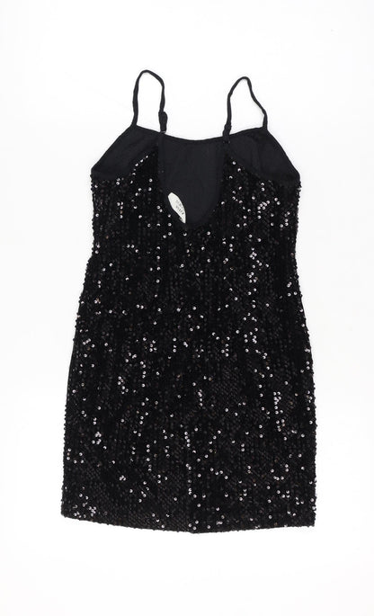 Urban Renewal Women Size 8 Black Sequin Bodycon Knee Dress Adjustable Straps