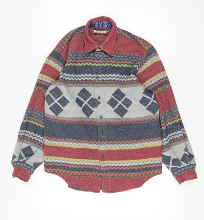 Benetton Blue Family Men’s M Multicolour Wool Blend Argyle Overshirt