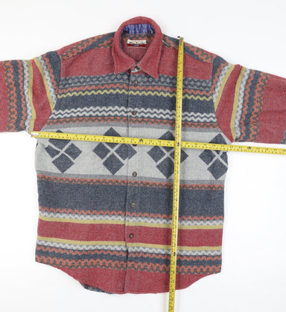 Benetton Blue Family Men’s M Multicolour Wool Blend Argyle Overshirt