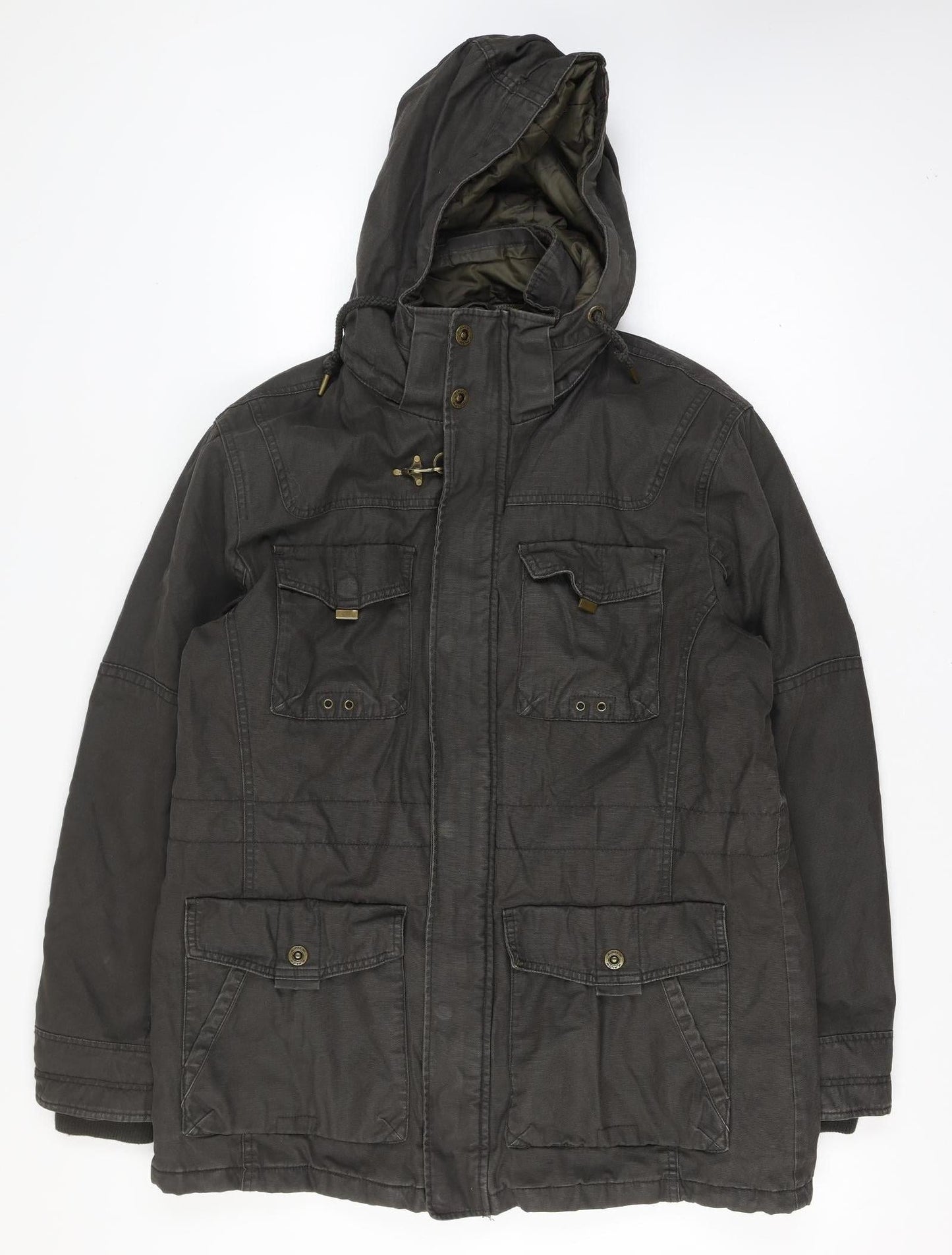 Angelo Litrico Men’s Size L Black Military Hooded Canvas Full Zip Jacket