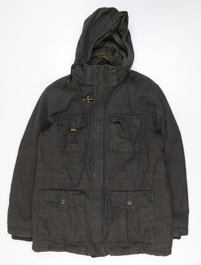 Angelo Litrico Men’s Size L Black Military Hooded Canvas Full Zip Jacket