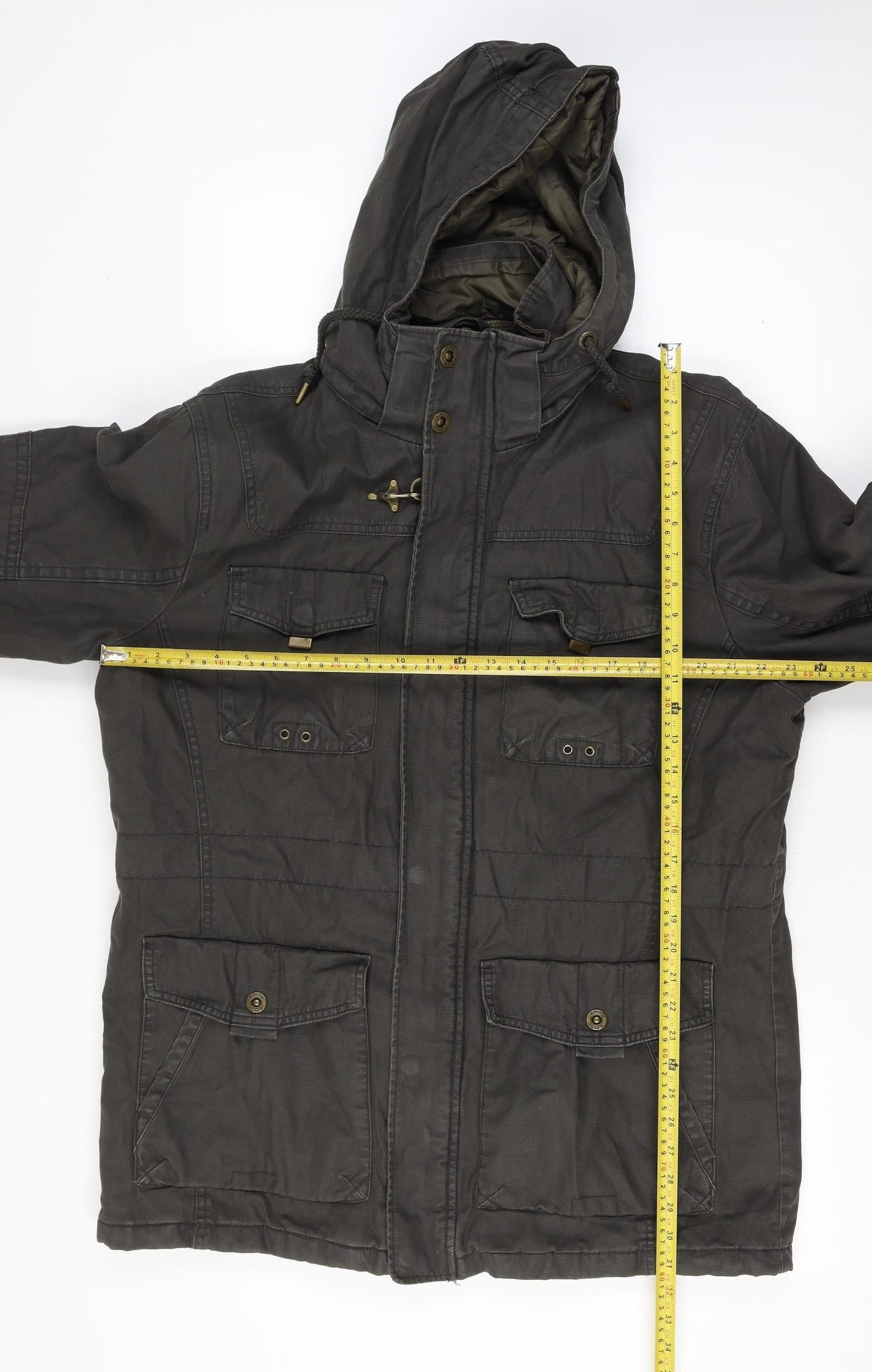 Angelo Litrico Men’s Size L Black Military Hooded Canvas Full Zip Jacket