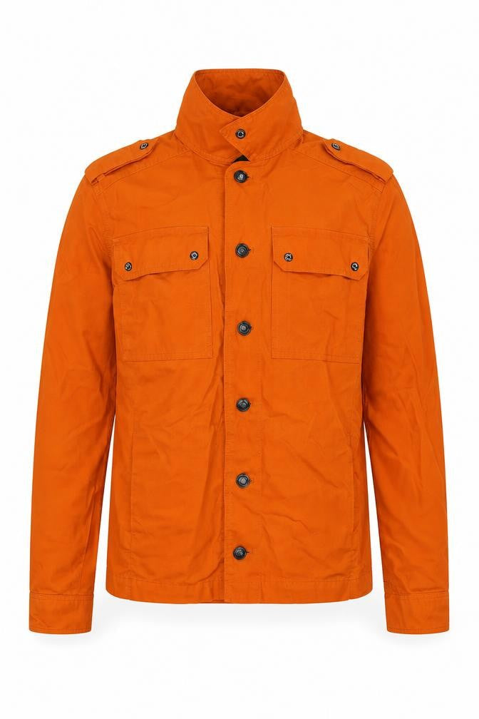 MA.STRUM Men’s Orange L Military Field Jacket Stand Collar Cotton