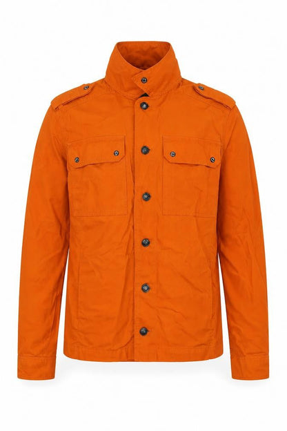 MA.STRUM Men’s Orange L Military Field Jacket Stand Collar Cotton