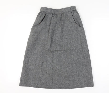 Paniner Women Waist 24 Grey Size Unlabelled Wool A-Line Midi Skirt