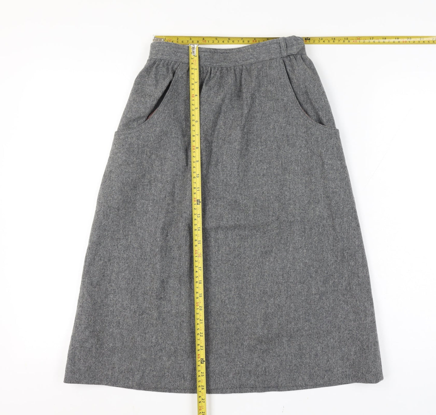 Paniner Women Waist 24 Grey Size Unlabelled Wool A-Line Midi Skirt