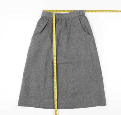 Paniner Women Waist 24 Grey Size Unlabelled Wool A-Line Midi Skirt