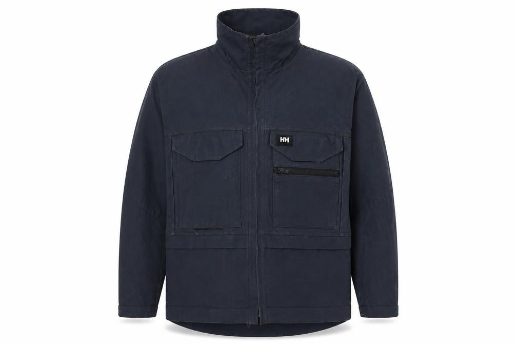 Front view of Helly Hansen Men's XL Blue Military Jacket Size Unlabelled Full Zip