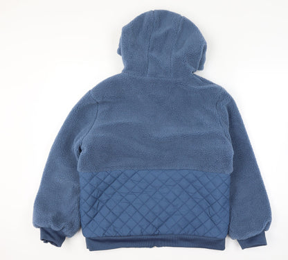 Moolbyoungzari Unisex Size L Blue Hooded Teddy Quilted Puffer Jacket