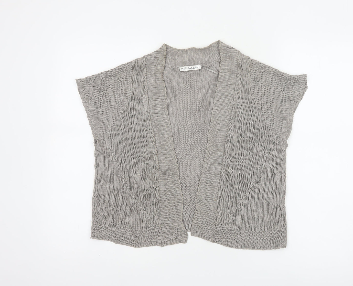 Marks & Spencer Women Grey UK 12 Linen Kimono Knit Open Blouse