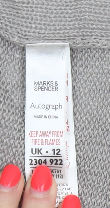 Marks & Spencer Women Grey UK 12 Linen Kimono Knit Open Blouse