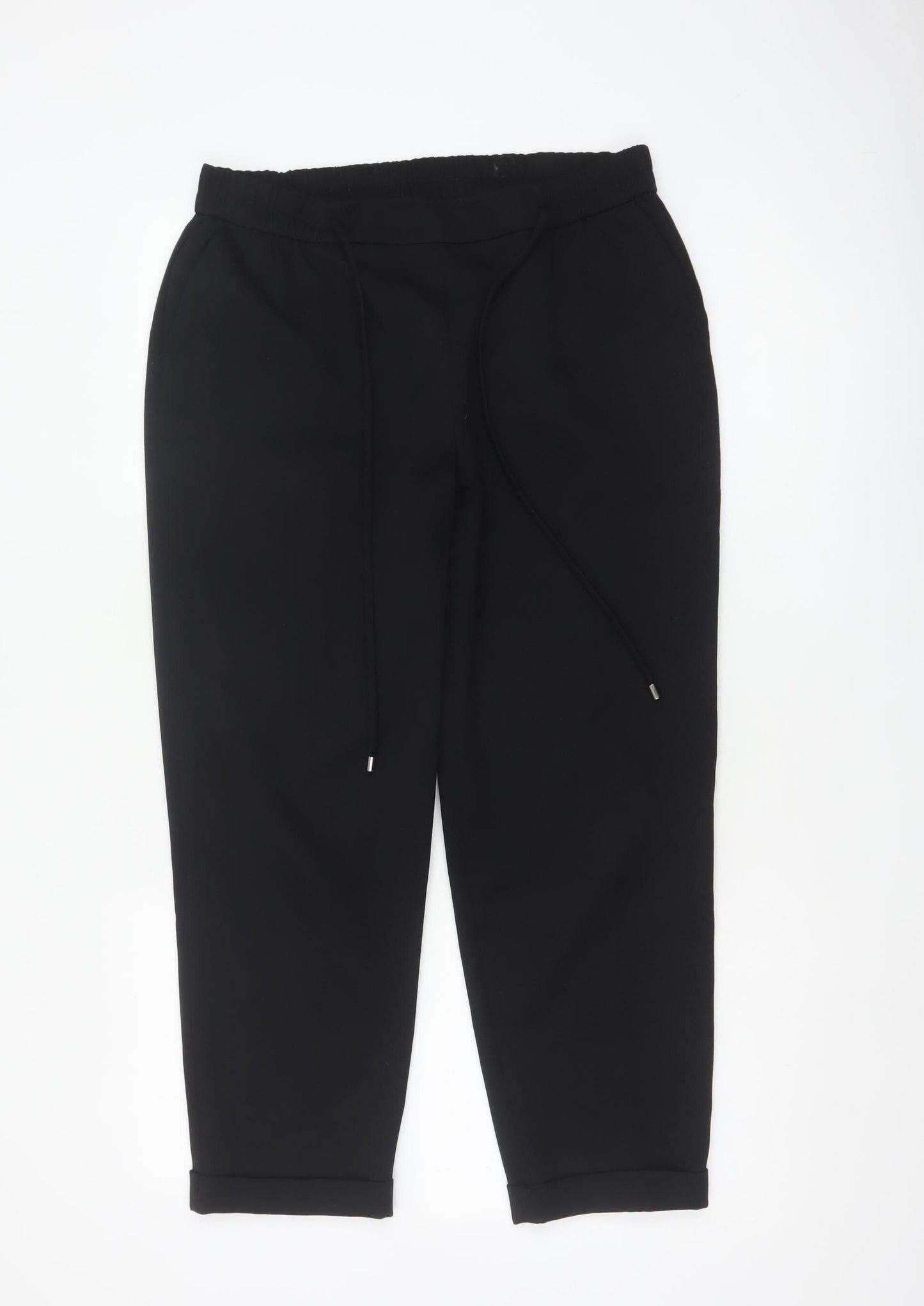 Dorothy Perkins Women Black Petite UK 12 Tapered Drawstring Joggers