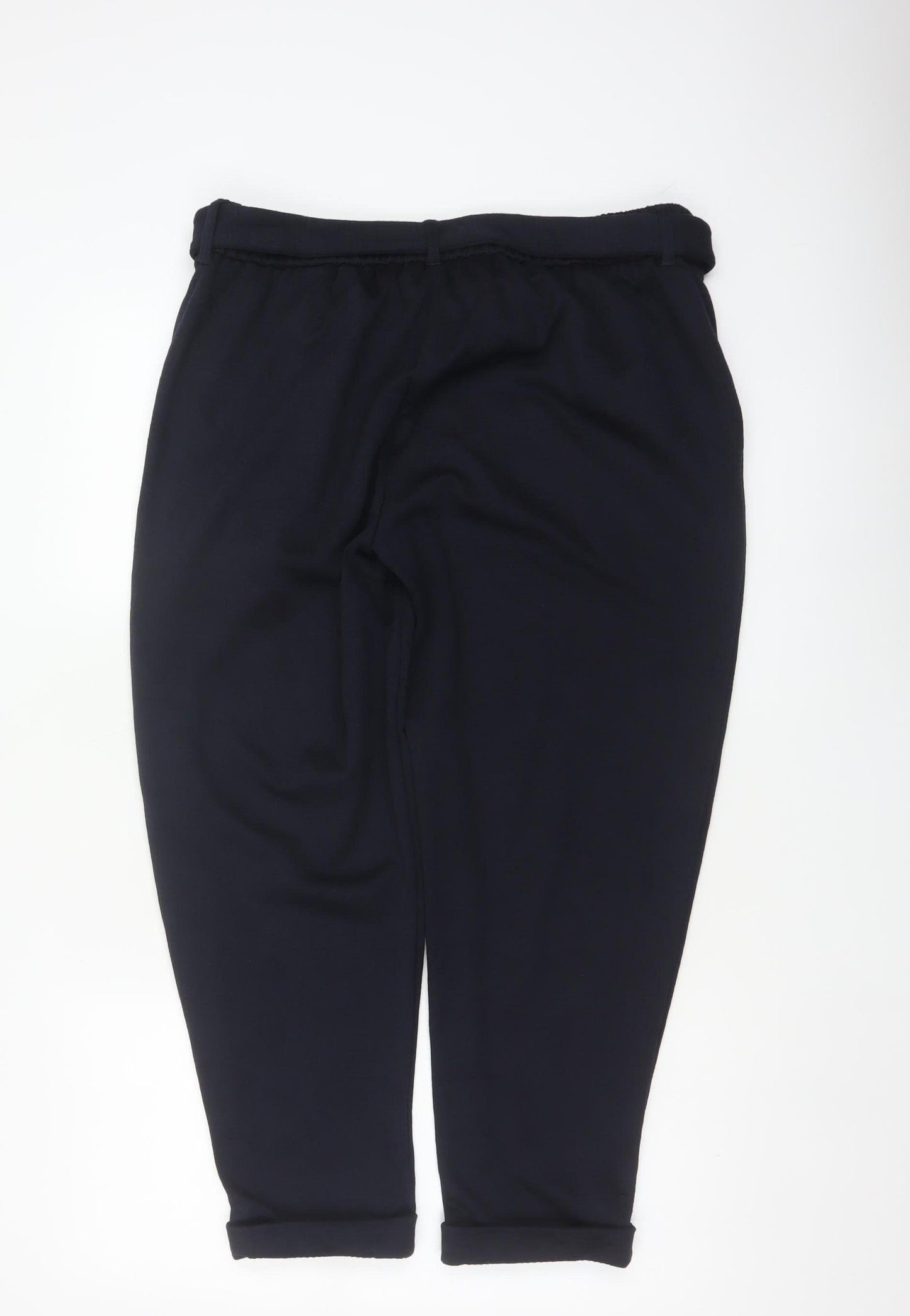 M&S Women Navy UK 16 Short Belted Tapered Pleated Trousers