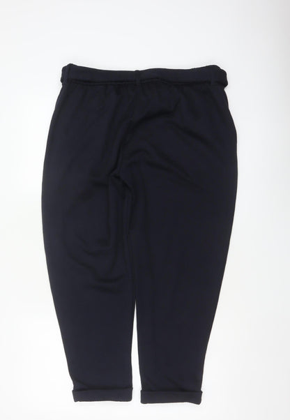 M&S Women Navy UK 16 Short Belted Tapered Pleated Trousers