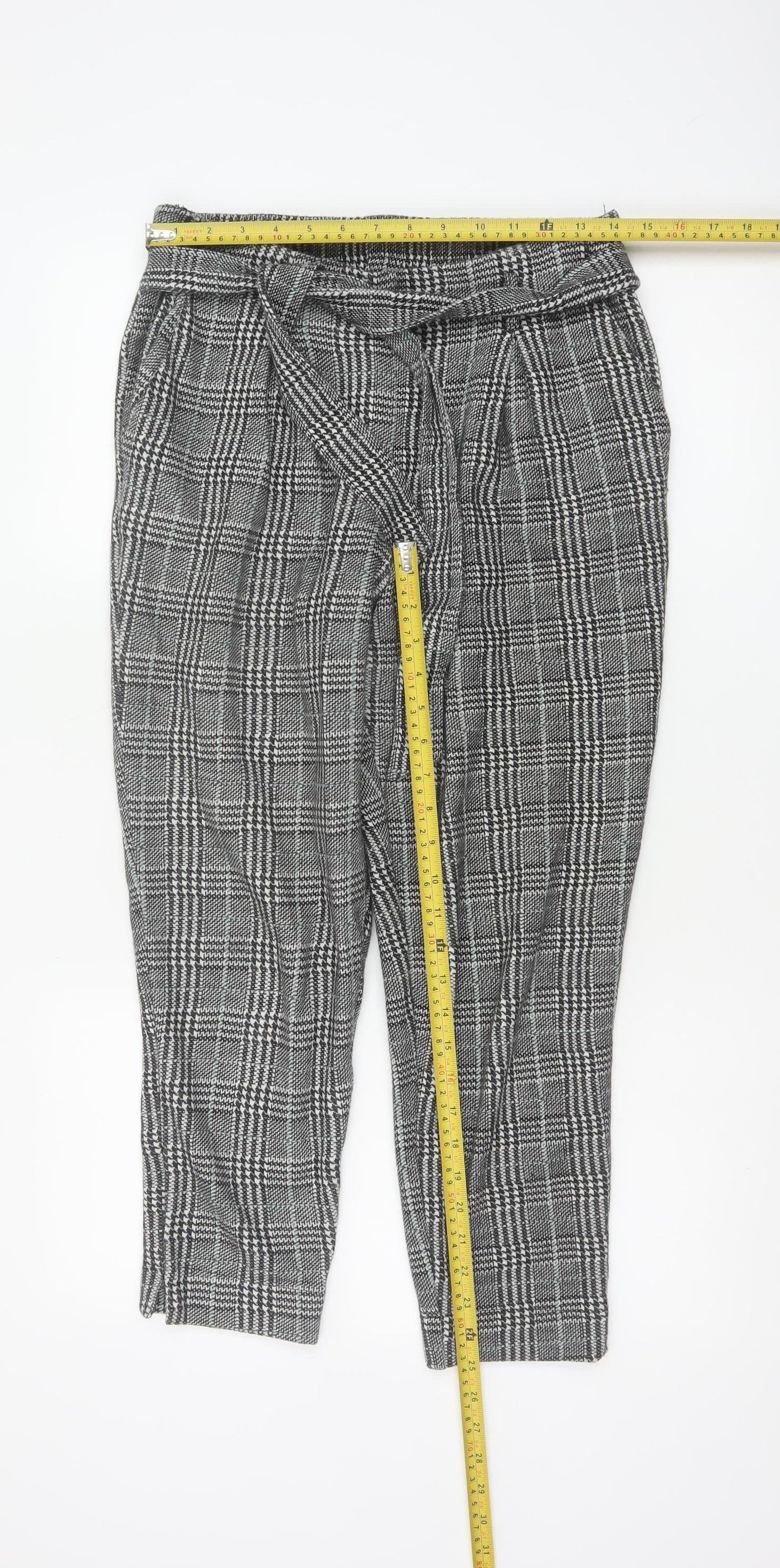 River Island Women Grey Check Paperbag Tapered Trousers Size 10R