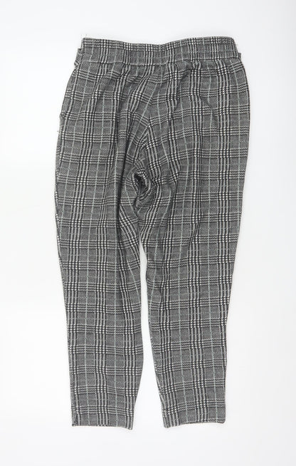 River Island Women Grey Check Paperbag Tapered Trousers Size 10R