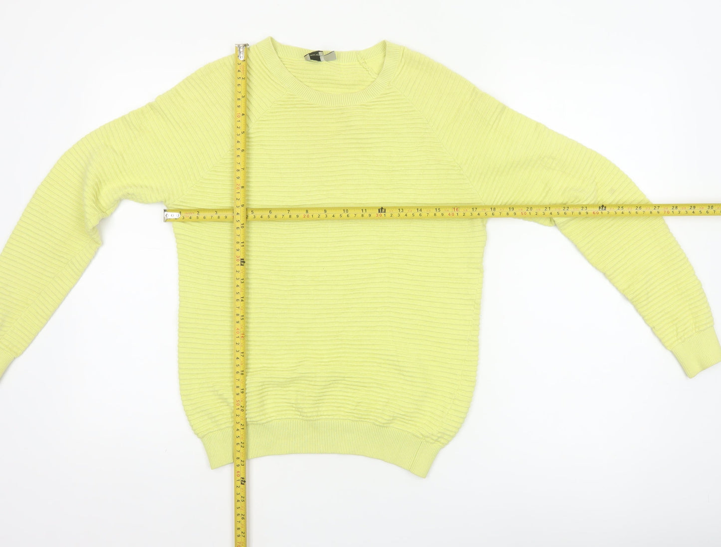 ASOS Women Yellow UK 8 Ribbed Cotton Crew Neck Long Sleeve Pullover Jumper