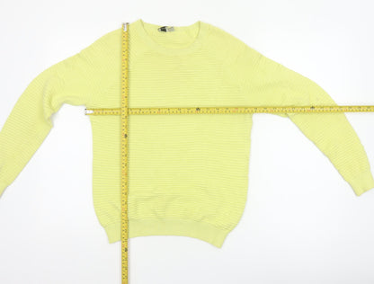 ASOS Women Yellow UK 8 Ribbed Cotton Crew Neck Long Sleeve Pullover Jumper