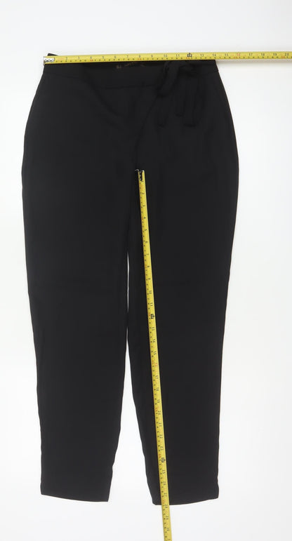 Zara Basic Women Black S High Rise Tapered Tie Belt Trousers
