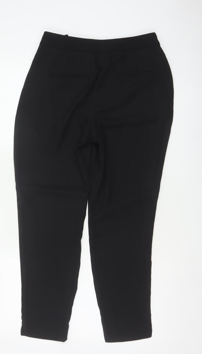 Zara Basic Women Black S High Rise Tapered Tie Belt Trousers